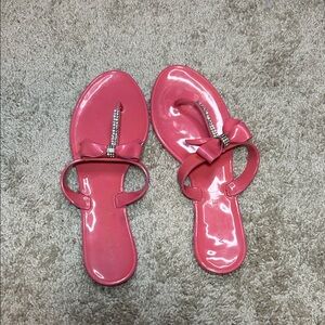 Rampage Pink Sandals with Bow and Rhinestone - discoloration and distorted stone